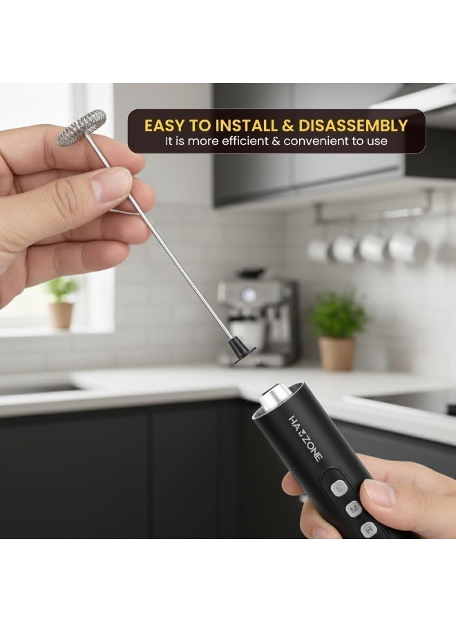 Hamzone Handheld Electric Milk Frother | USB Battery Powered Foam Maker | Detachable Stainless Steel Whisk + Protective Cover | Froths Coffee, Latte, Cappuccino, Matcha & Hot Chocolate - Image 5